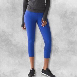 Lululemon Pace Rival Mid Waist Mesh Panel Fitted Crop Capri Leggings Blue W 28